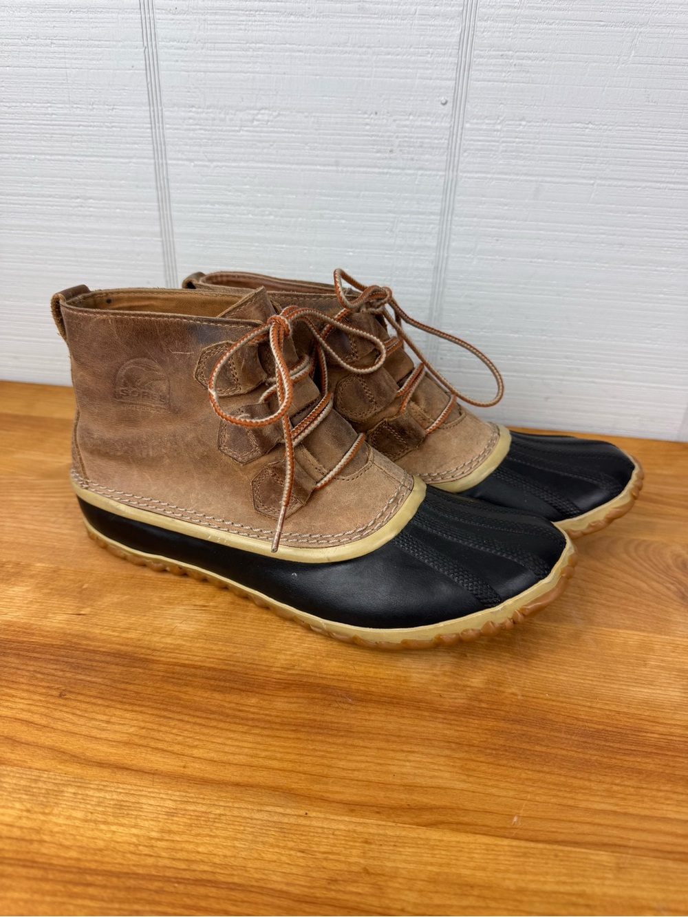 Sorel Lace-Up Duck Boots Leather Rubber Outsole Brown/Black Ankle Waterproof 9